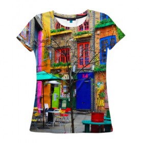 Женская футболка 3D с принтом Улицы Лондона в Кировске, 100% полиэфир ( синтетическое хлопкоподобное полотно) | прямой крой, круглый вырез горловины, длина до линии бедер | bright | city | color | courtyard | england | london | paint | street | united kingdom | англия | великобритания | город | дворик | краски | лондон | улица | цвет | яркие