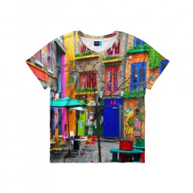 Детская футболка 3D с принтом Улицы Лондона в Кировске, 100% гипоаллергенный полиэфир | прямой крой, круглый вырез горловины, длина до линии бедер, чуть спущенное плечо, ткань немного тянется | bright | city | color | courtyard | england | london | paint | street | united kingdom | англия | великобритания | город | дворик | краски | лондон | улица | цвет | яркие