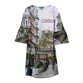 Детское платье 3D с принтом Улицы Лондона в Кировске, 100% полиэстер | прямой силуэт, чуть расширенный к низу. Круглая горловина, на рукавах — воланы | Тематика изображения на принте: boulevard | city | england | london | street | united kingdom | англия | бульвар | великобритания | город | лондон | улица