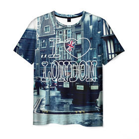 Мужская футболка 3D с принтом Улицы Лондона в Кировске, 100% полиэфир | прямой крой, круглый вырез горловины, длина до линии бедер | Тематика изображения на принте: city | england | flag | heart | i | london | love | street | united kingdom | англия | великобритания | город | лондон | люблю | сердце | улица | флаг | я