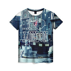 Женская футболка 3D с принтом Улицы Лондона в Кировске, 100% полиэфир ( синтетическое хлопкоподобное полотно) | прямой крой, круглый вырез горловины, длина до линии бедер | city | england | flag | heart | i | london | love | street | united kingdom | англия | великобритания | город | лондон | люблю | сердце | улица | флаг | я
