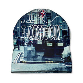 Шапка 3D с принтом Улицы Лондона в Кировске, 100% полиэстер | универсальный размер, печать по всей поверхности изделия | city | england | flag | heart | i | london | love | street | united kingdom | англия | великобритания | город | лондон | люблю | сердце | улица | флаг | я