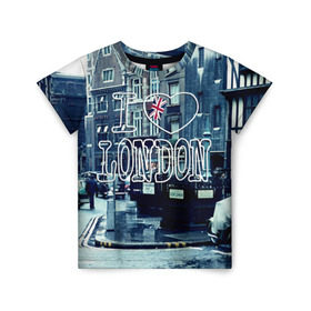 Детская футболка 3D с принтом Улицы Лондона в Кировске, 100% гипоаллергенный полиэфир | прямой крой, круглый вырез горловины, длина до линии бедер, чуть спущенное плечо, ткань немного тянется | city | england | flag | heart | i | london | love | street | united kingdom | англия | великобритания | город | лондон | люблю | сердце | улица | флаг | я
