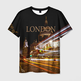 Мужская футболка 3D с принтом Улицы Лондона в Кировске, 100% полиэфир | прямой крой, круглый вырез горловины, длина до линии бедер | city | england | lights | london | night | street | united kingdom | англия | великобритания | город | лондон | ночь | огни | улица