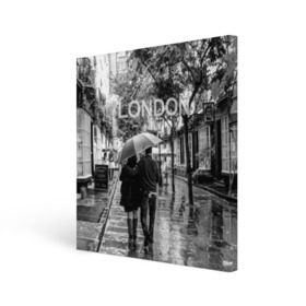 Холст квадратный с принтом Улицы Лондона в Кировске, 100% ПВХ |  | англия | бульвар | великобритания | влюбленные | дождь | зонтик | лондон | улица