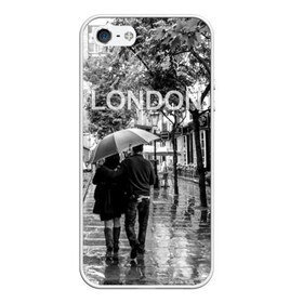 Чехол для iPhone 5/5S матовый с принтом Улицы Лондона в Кировске, Силикон | Область печати: задняя сторона чехла, без боковых панелей | англия | бульвар | великобритания | влюбленные | дождь | зонтик | лондон | улица