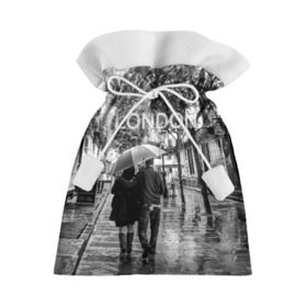 Подарочный 3D мешок с принтом Улицы Лондона в Кировске, 100% полиэстер | Размер: 29*39 см | Тематика изображения на принте: англия | бульвар | великобритания | влюбленные | дождь | зонтик | лондон | улица