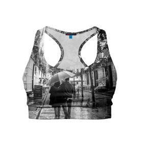 Женский спортивный топ 3D с принтом Улицы Лондона в Кировске, 82% полиэстер, 18% спандекс Ткань безопасна для здоровья, позволяет коже дышать, не мнется и не растягивается |  | англия | бульвар | великобритания | влюбленные | дождь | зонтик | лондон | улица