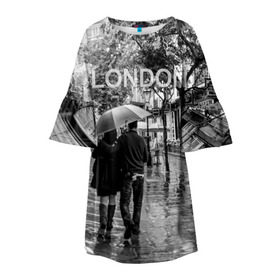 Детское платье 3D с принтом Улицы Лондона в Кировске, 100% полиэстер | прямой силуэт, чуть расширенный к низу. Круглая горловина, на рукавах — воланы | англия | бульвар | великобритания | влюбленные | дождь | зонтик | лондон | улица