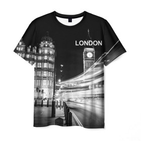 Мужская футболка 3D с принтом Улицы Лондона в Кировске, 100% полиэфир | прямой крой, круглый вырез горловины, длина до линии бедер | Тематика изображения на принте: england | lights | london | night | street | united kingdom | англия | великобритания | лондон | ночь | огни | улица