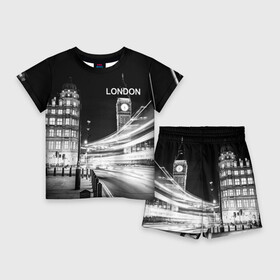 Детский костюм с шортами 3D с принтом Улицы Лондона в Кировске,  |  | Тематика изображения на принте: england | lights | london | night | street | united kingdom | англия | великобритания | лондон | ночь | огни | улица