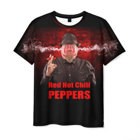 Мужская футболка 3D с принтом Red Hot Chili Peppers в Кировске, 100% полиэфир | прямой крой, круглый вырез горловины, длина до линии бедер | Тематика изображения на принте: звезда | красный | кумир | музыка | перец | рок | рок группа | хит