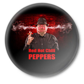 Значок с принтом Red Hot Chili Peppers в Кировске,  металл | круглая форма, металлическая застежка в виде булавки | Тематика изображения на принте: звезда | красный | кумир | музыка | перец | рок | рок группа | хит