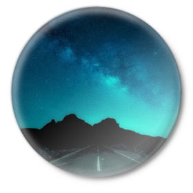Значок с принтом Ночная дорога в Кировске,  металл | круглая форма, металлическая застежка в виде булавки | Тематика изображения на принте: ночь | пейзаж