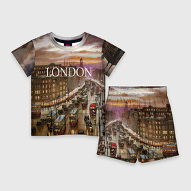 Детский костюм с шортами 3D с принтом Улицы Лондона в Кировске,  |  | Тематика изображения на принте: city | england | london | united kingdom | англия | великобритания | город | лондон | ночь | огни | улица