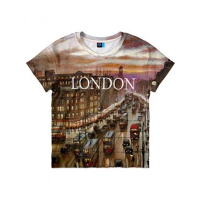 Детская футболка 3D с принтом Улицы Лондона в Кировске, 100% гипоаллергенный полиэфир | прямой крой, круглый вырез горловины, длина до линии бедер, чуть спущенное плечо, ткань немного тянется | Тематика изображения на принте: city | england | london | united kingdom | англия | великобритания | город | лондон | ночь | огни | улица