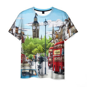 Мужская футболка 3D с принтом Улицы Лондона в Кировске, 100% полиэфир | прямой крой, круглый вырез горловины, длина до линии бедер | city | england | london | united kingdom | англия | великобритания | город | лондон
