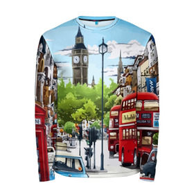 Мужской лонгслив 3D с принтом Улицы Лондона в Кировске, 100% полиэстер | длинные рукава, круглый вырез горловины, полуприлегающий силуэт | Тематика изображения на принте: city | england | london | united kingdom | англия | великобритания | город | лондон