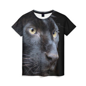Женская футболка 3D с принтом Черная пантера в Кировске, 100% полиэфир ( синтетическое хлопкоподобное полотно) | прямой крой, круглый вырез горловины, длина до линии бедер | животные | кис | киска | кот | котенок | котик | кошечка | кошка | пантера | рысь | тигр | хищник