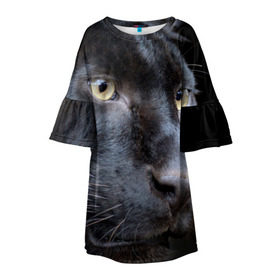 Детское платье 3D с принтом Черная пантера в Кировске, 100% полиэстер | прямой силуэт, чуть расширенный к низу. Круглая горловина, на рукавах — воланы | животные | кис | киска | кот | котенок | котик | кошечка | кошка | пантера | рысь | тигр | хищник