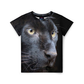 Детская футболка 3D с принтом Черная пантера в Кировске, 100% гипоаллергенный полиэфир | прямой крой, круглый вырез горловины, длина до линии бедер, чуть спущенное плечо, ткань немного тянется | животные | кис | киска | кот | котенок | котик | кошечка | кошка | пантера | рысь | тигр | хищник