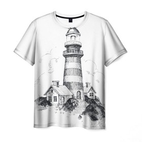 Мужская футболка 3D с принтом Маяк в Кировске, 100% полиэфир | прямой крой, круглый вырез горловины, длина до линии бедер | вмф | карандаш | маяк | море | моряк | речник | флот