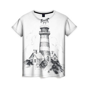 Женская футболка 3D с принтом Маяк в Кировске, 100% полиэфир ( синтетическое хлопкоподобное полотно) | прямой крой, круглый вырез горловины, длина до линии бедер | вмф | карандаш | маяк | море | моряк | речник | флот