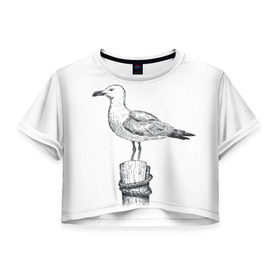 Женская футболка 3D укороченная с принтом Чайка в Кировске, 100% полиэстер | круглая горловина, длина футболки до линии талии, рукава с отворотами | вмф | море | моряк | речник | флот | чайка