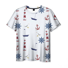 Мужская футболка 3D с принтом Речник в Кировске, 100% полиэфир | прямой крой, круглый вырез горловины, длина до линии бедер | вода | маяк | море | флот | якорь