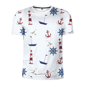 Мужская футболка 3D спортивная с принтом Речник в Кировске, 100% полиэстер с улучшенными характеристиками | приталенный силуэт, круглая горловина, широкие плечи, сужается к линии бедра | вода | маяк | море | флот | якорь