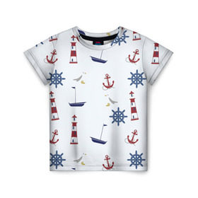 Детская футболка 3D с принтом Речник в Кировске, 100% гипоаллергенный полиэфир | прямой крой, круглый вырез горловины, длина до линии бедер, чуть спущенное плечо, ткань немного тянется | вода | маяк | море | флот | якорь