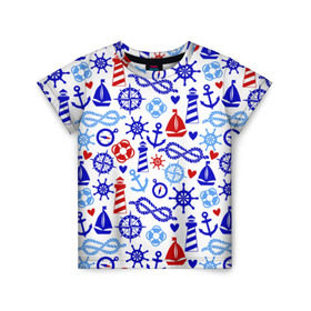 Детская футболка 3D с принтом Речник в Кировске, 100% гипоаллергенный полиэфир | прямой крой, круглый вырез горловины, длина до линии бедер, чуть спущенное плечо, ткань немного тянется | вода | канат | компас | круг | маяк | море | парус | спасатель | узел | якорь