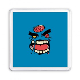 Магнит 55*55 с принтом Angry Zombie в Кировске, Пластик | Размер: 65*65 мм; Размер печати: 55*55 мм | brain | evil | face | halloween | monster | smile | zombie | зомби | лицо | мозг | монстр | нечисть | смайл | хэллоуин