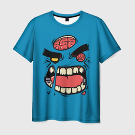 Мужская футболка 3D с принтом Angry Zombie в Кировске, 100% полиэфир | прямой крой, круглый вырез горловины, длина до линии бедер | Тематика изображения на принте: brain | evil | face | halloween | monster | smile | zombie | зомби | лицо | мозг | монстр | нечисть | смайл | хэллоуин