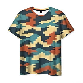 Мужская футболка 3D с принтом Цветной камуфляж в Кировске, 100% полиэфир | прямой крой, круглый вырез горловины, длина до линии бедер | Тематика изображения на принте: пиксельный
