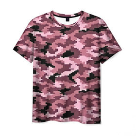 Мужская футболка 3D с принтом Розовый камуфляж в Кировске, 100% полиэфир | прямой крой, круглый вырез горловины, длина до линии бедер | Тематика изображения на принте: пиксельный