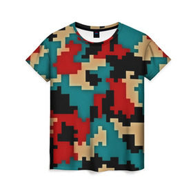 Женская футболка 3D с принтом Camouflage в Кировске, 100% полиэфир ( синтетическое хлопкоподобное полотно) | прямой крой, круглый вырез горловины, длина до линии бедер | камуфляж | пиксельный | разноцветный