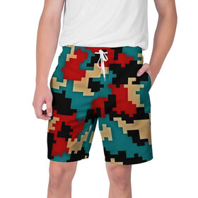Мужские шорты 3D с принтом Camouflage в Кировске,  полиэстер 100% | прямой крой, два кармана без застежек по бокам. Мягкая трикотажная резинка на поясе, внутри которой широкие завязки. Длина чуть выше колен | камуфляж | пиксельный | разноцветный
