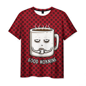 Мужская футболка 3D с принтом Good Morning в Кировске, 100% полиэфир | прямой крой, круглый вырез горловины, длина до линии бедер | coffee | кофе | кружка | утро | чашка
