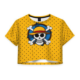Женская футболка 3D укороченная с принтом One Pirate в Кировске, 100% полиэстер | круглая горловина, длина футболки до линии талии, рукава с отворотами | bone | jack | luffy | ocean | one piece | pirate | sea | skull | treasure | большой куш | брук | джек | клад | луффи | море | нами | океан | пират | робин | санджи | сокровище | флаг | франки | череп