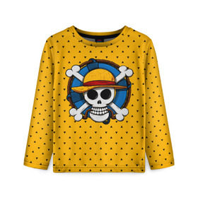 Детский лонгслив 3D с принтом One Pirate в Кировске, 100% полиэстер | длинные рукава, круглый вырез горловины, полуприлегающий силуэт
 | bone | jack | luffy | ocean | one piece | pirate | sea | skull | treasure | большой куш | брук | джек | клад | луффи | море | нами | океан | пират | робин | санджи | сокровище | флаг | франки | череп