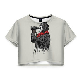 Женская футболка 3D укороченная с принтом Панда танкист в Кировске, 100% полиэстер | круглая горловина, длина футболки до линии талии, рукава с отворотами | animal | bear | beast | panda | tank | war | война | животное | зверь | игра | медведь | панда | танк