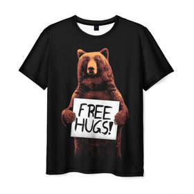 Мужская футболка 3D с принтом Медвежьи обьятия в Кировске, 100% полиэфир | прямой крой, круглый вырез горловины, длина до линии бедер | animal | bear | beast | bro | free hugs | hipster | man | mister | nature | бро | брутал | животное | зверь | медведь | мужчина | обьятия | природа | хипстер