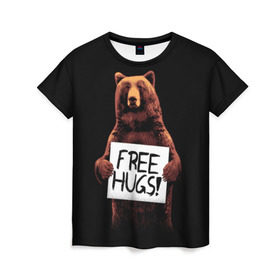 Женская футболка 3D с принтом Медвежьи обьятия в Кировске, 100% полиэфир ( синтетическое хлопкоподобное полотно) | прямой крой, круглый вырез горловины, длина до линии бедер | animal | bear | beast | bro | free hugs | hipster | man | mister | nature | бро | брутал | животное | зверь | медведь | мужчина | обьятия | природа | хипстер