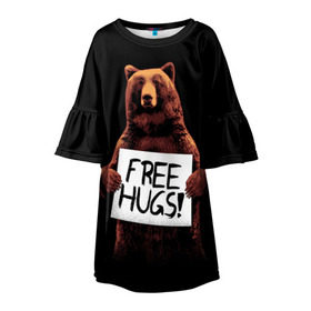 Детское платье 3D с принтом Медвежьи обьятия в Кировске, 100% полиэстер | прямой силуэт, чуть расширенный к низу. Круглая горловина, на рукавах — воланы | Тематика изображения на принте: animal | bear | beast | bro | free hugs | hipster | man | mister | nature | бро | брутал | животное | зверь | медведь | мужчина | обьятия | природа | хипстер