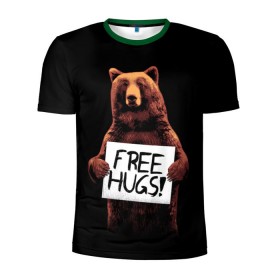 Мужская футболка 3D спортивная с принтом Медвежьи обьятия в Кировске, 100% полиэстер с улучшенными характеристиками | приталенный силуэт, круглая горловина, широкие плечи, сужается к линии бедра | animal | bear | beast | bro | free hugs | hipster | man | mister | nature | бро | брутал | животное | зверь | медведь | мужчина | обьятия | природа | хипстер