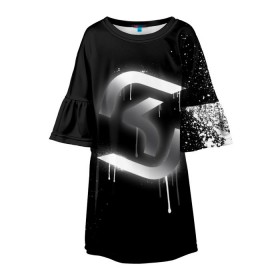 Детское платье 3D с принтом cs:go - SK Gaming (Black collection) в Кировске, 100% полиэстер | прямой силуэт, чуть расширенный к низу. Круглая горловина, на рукавах — воланы | Тематика изображения на принте: cs | csgo | sk | го | кс | ск