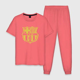 Мужская пижама хлопок с принтом FC Barcelona - Yellow Paint (Оригинальный стиль,рисунок краской) в Кировске, 100% хлопок | брюки и футболка прямого кроя, без карманов, на брюках мягкая резинка на поясе и по низу штанин
 | barca | barcelona | fcb | барселона | футбол