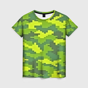 Женская футболка 3D с принтом Зелёный камуфляж в Кировске, 100% полиэфир ( синтетическое хлопкоподобное полотно) | прямой крой, круглый вырез горловины, длина до линии бедер | пиксели