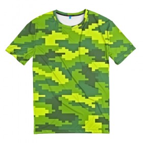 Мужская футболка 3D с принтом Зелёный камуфляж в Кировске, 100% полиэфир | прямой крой, круглый вырез горловины, длина до линии бедер | Тематика изображения на принте: пиксели